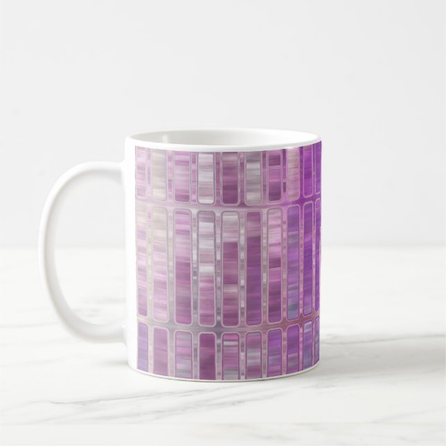 Bright abstract mosaic violet background with glos coffee mug (Left)