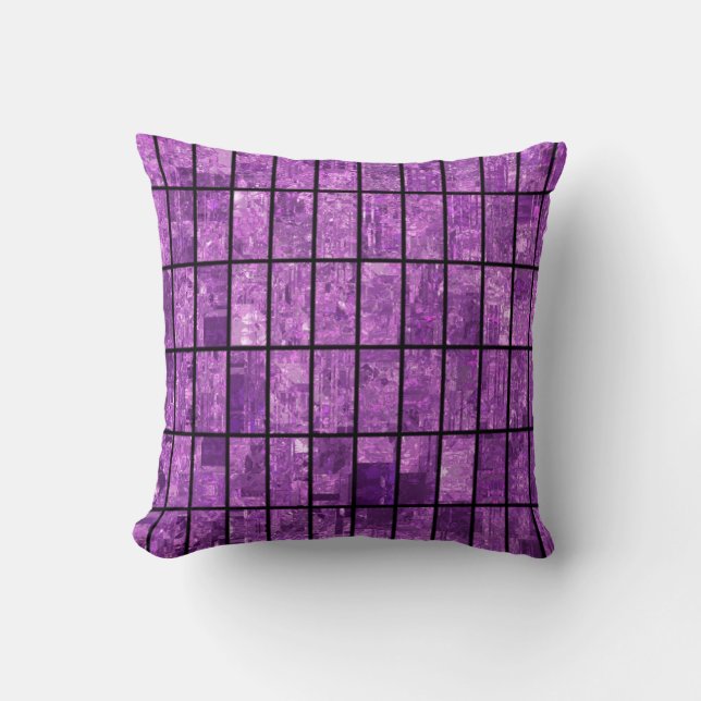 Bright abstract mosaic violet background with glos throw pillow (Front)