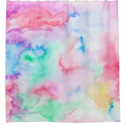 Bright abstract pink blue hand painted watercolor shower curtain