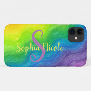 Bright Abstract Rainbow Colorful Ombre Monogram iPhone 11 Case