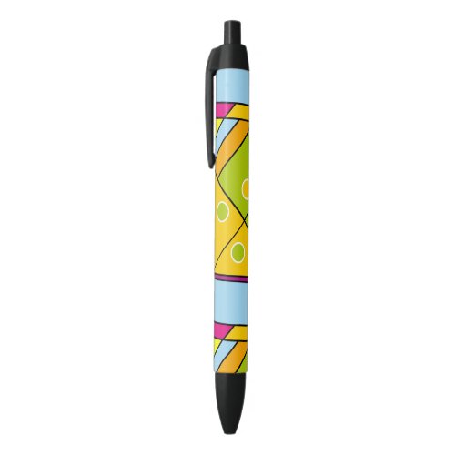 Bright Abstract Shapes Pattern x6 Black Ink Pen