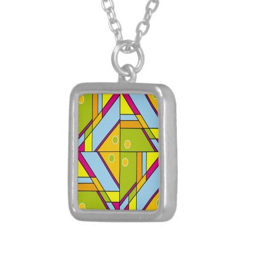 Bright Abstract Shapes Pattern x6 Silver Plated Necklace