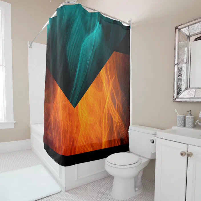 Bright Abstract Teal And Orange Shower, Teal And Orange Shower Curtain