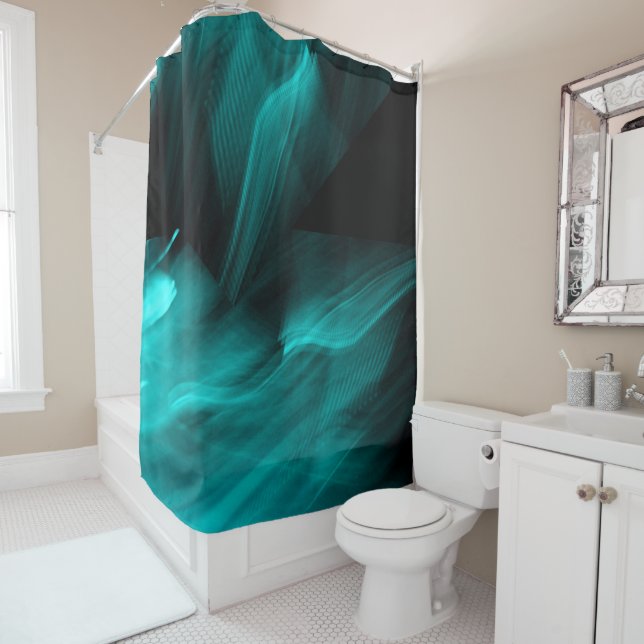 Bright Abstract Teal Shower Curtain (In Situ)