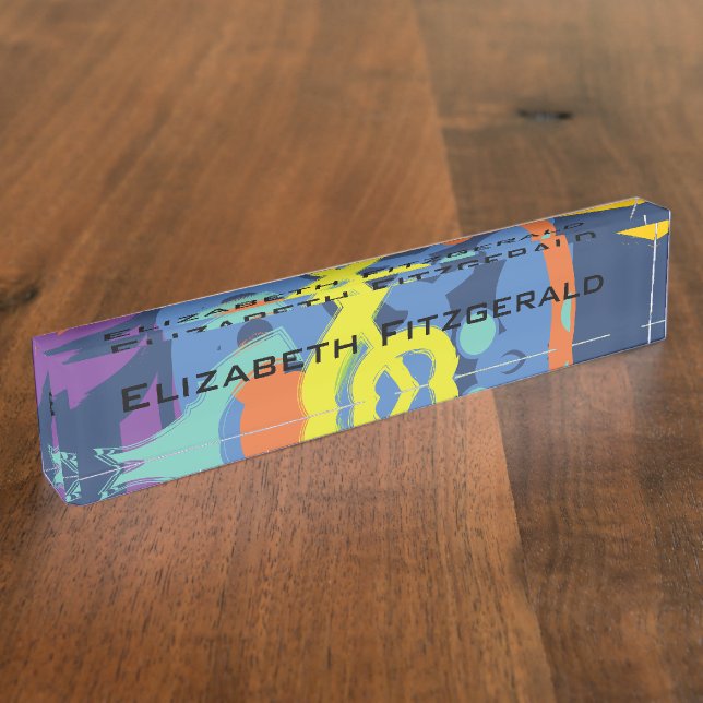 Bright Abstract Treble Clef Music Notes Desk Name Plate (Side)