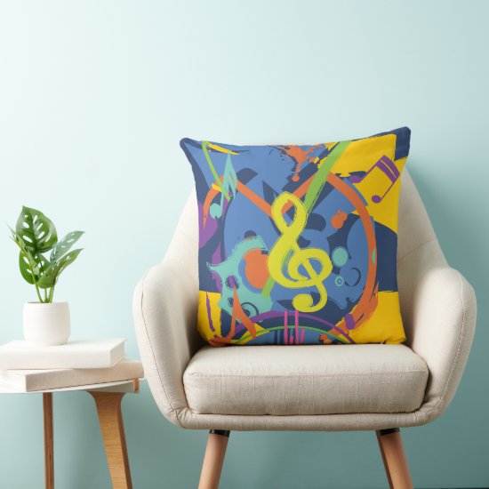 Bright Abstract Treble Clef Music Notes Throw Pillow