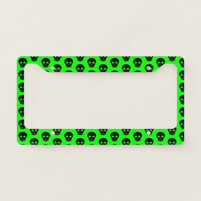 Bright Acid Green Skull Pattern License Plate Frame (Front)