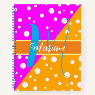 Bright Aesthetic Orange & Pink Name Monogrammed Notebook