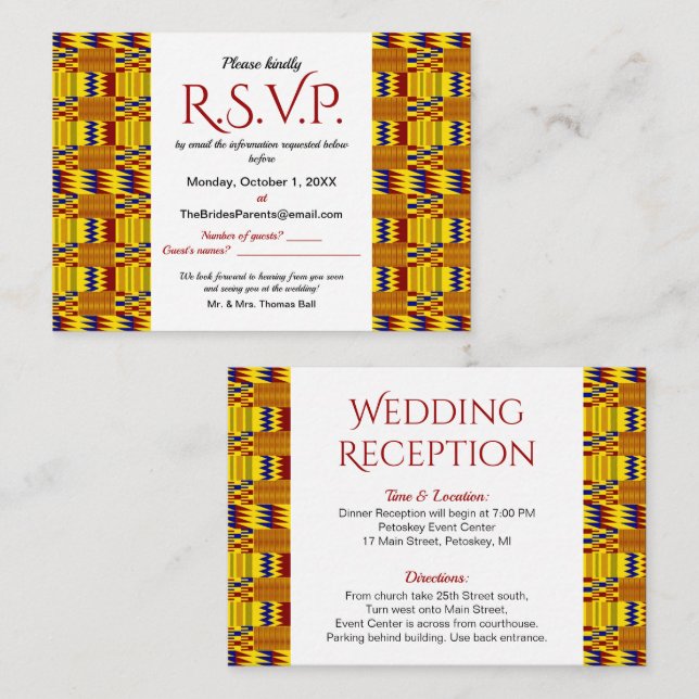 Bright African Kente K29 RSVP & Directions Enclosure Card (Front/Back)