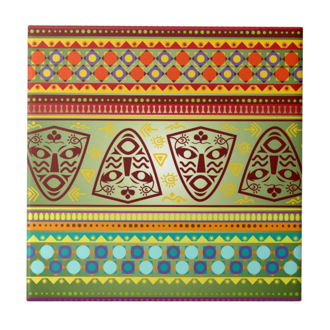 Bright African Mask Tribal Pattern Tile (Front)