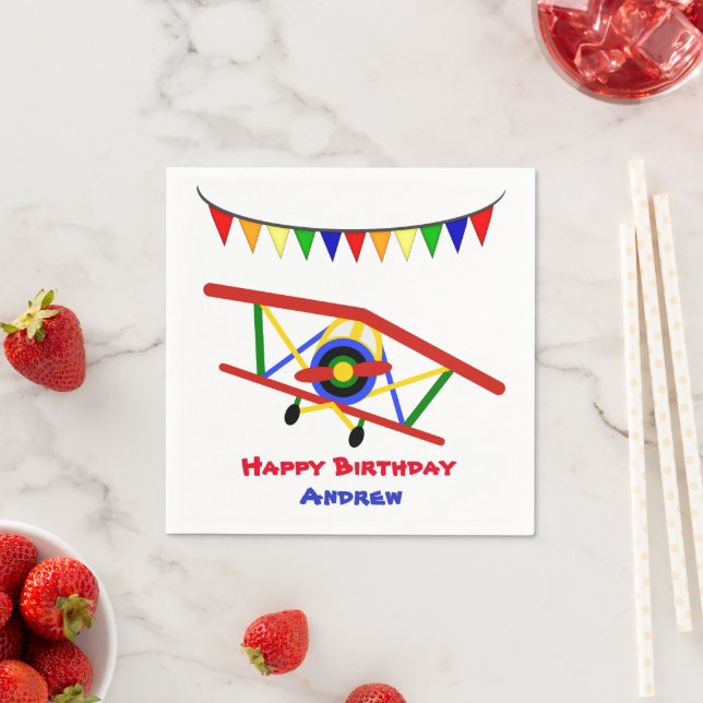 Bright Airplane Birthday Boy Paper Napkins (Insitu)