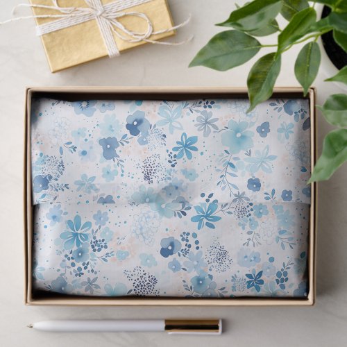 Bright Airy Blue Summer Floral Pattern Tissue Paper