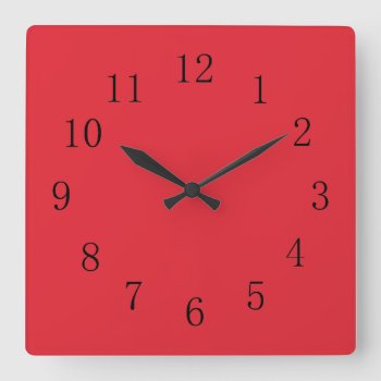 Bright Alizarin Red Square Wall Clock by Red_Clocks at Zazzle