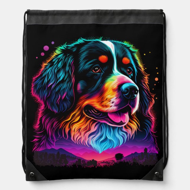 Bright and Beautiful Bernese Mountain Dog Drawstring Bag (Front)