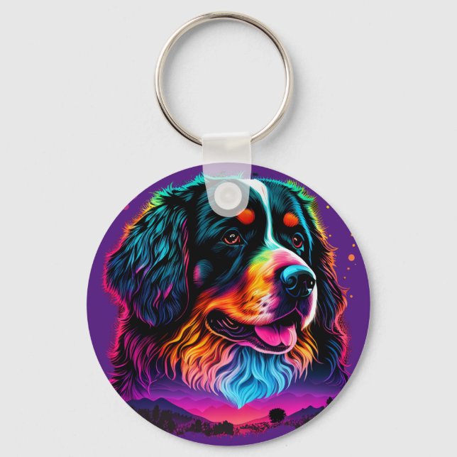 Bright and Beautiful Bernese Mountain Dog Keychain (Front)