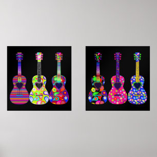 Bright and Beautiful Boho Hippie Style Guitars  Wall Art Sets