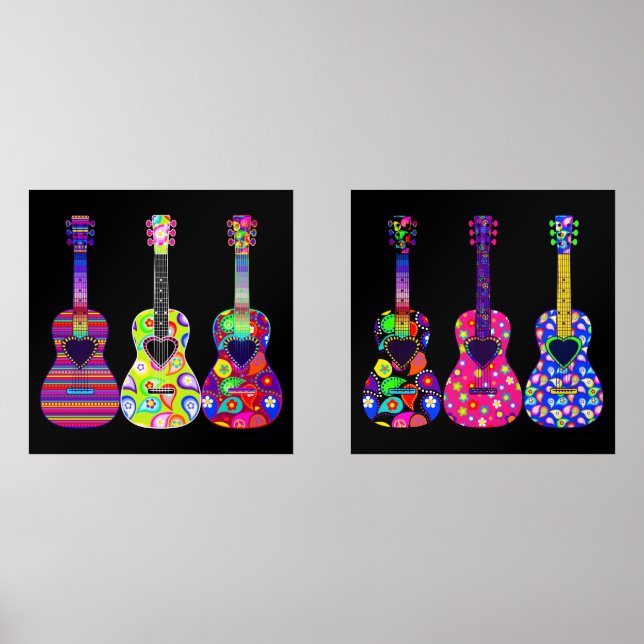 Bright and Beautiful Boho Hippie Style Guitars  Wall Art Sets (Front)