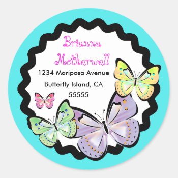 Bright And Beautiful Butterfly Address Label. Classic Round Sticker by MissNNick at Zazzle