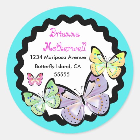 Bright And Beautiful Butterfly Address Label. Classic Round Sticker