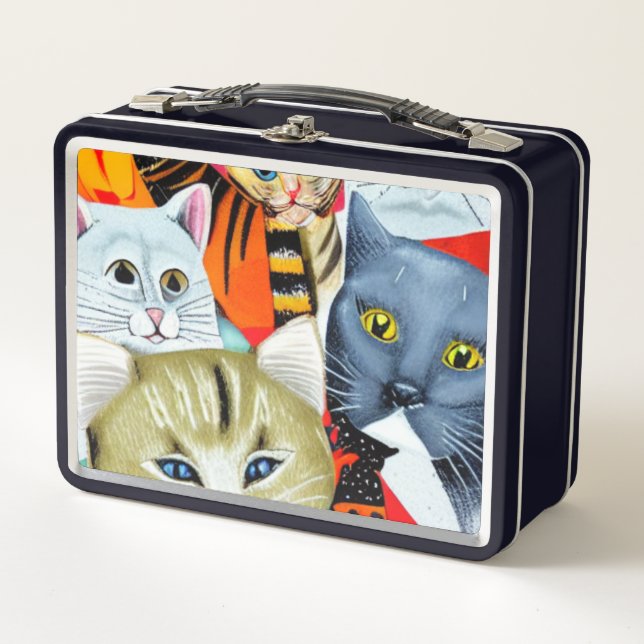 Bright and Beautiful Cats Metal Lunch Box (Front)