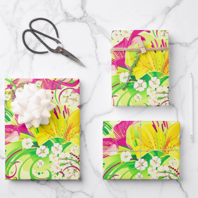 Bright and Beautiful Flower Garden Wrapping Paper Sheets (Front)