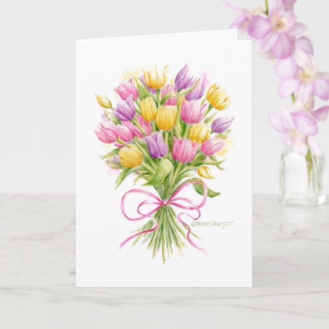 Bright and Beautiful Tulip Bouquet Birthday Card (Orchid)