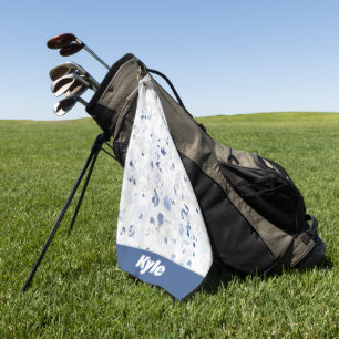 Bright and Blue Gray Splatter with Name Golf Towel