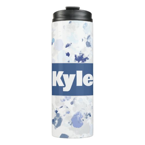 Bright and Blue Gray Splatter with Name Thermal Tumbler