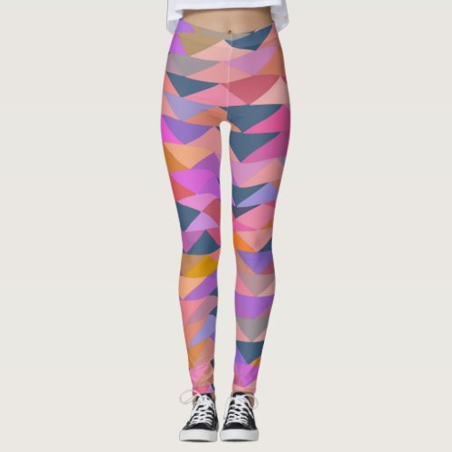 Bright and Bold Abstract Triangles in Vivid Color Leggings