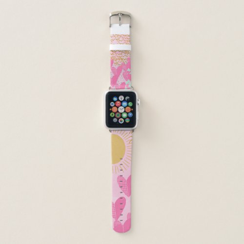 Bright and Bold Color Doodles Pattern in Pink Apple Watch Band