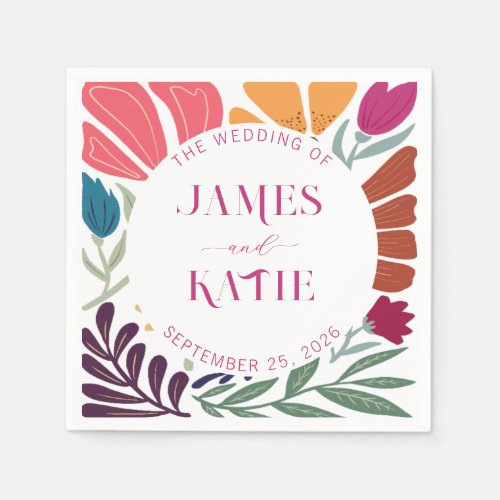 Bright and Bold Colorful Retro Floral Wedding Napkins