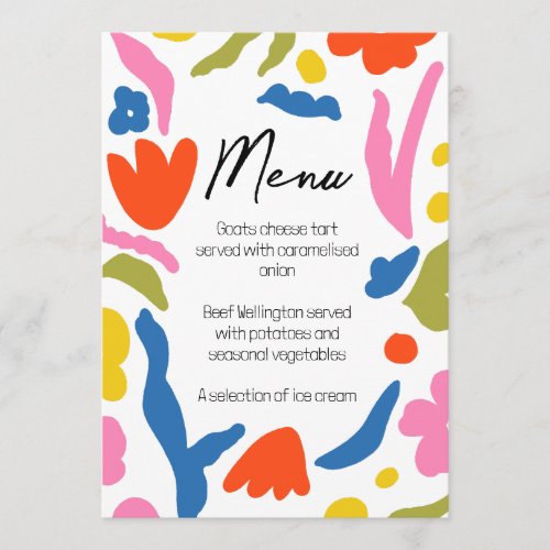 Bright and Bold Floral Abstract Colorful Menu