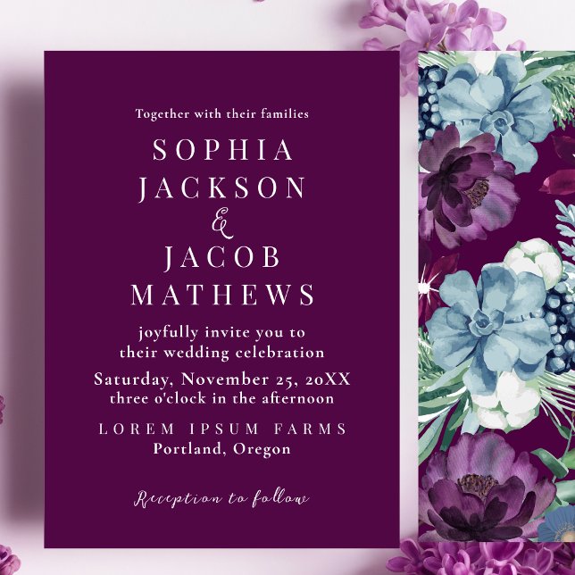 Bright and bold floral Magenta Winter Wedding Invitation (Creator Uploaded)