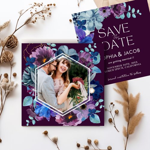 Bright and bold floral Magenta Winter Wedding Save The Date