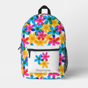 Bright and Bold Hippie Flowers Personalized Printed Backpack