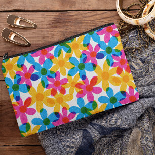 Bright and Bold Hippie Flowers Retro Floral Accessory Pouch