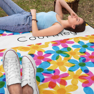 Bright and Bold Hippie Flowers Retro Floral Fleece Blanket