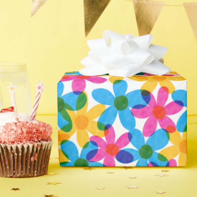 Bright and Bold Hippie Flowers Retro Floral Wrapping Paper (Birthday Party)