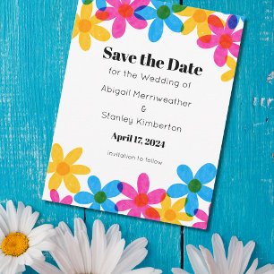 Bright and Bold Hippie Flowers Save the Date Invitation