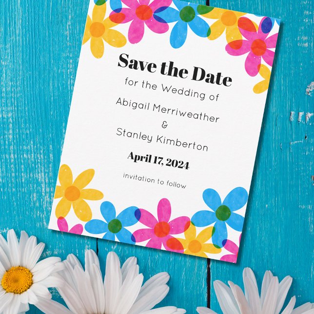 Bright and Bold Hippie Flowers Save the Date Invitation (Creator Uploaded)