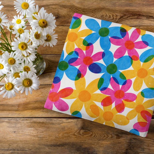 Bright and Bold Hippie Flowers Spring Floral Throw Pillow (Creator Uploaded)