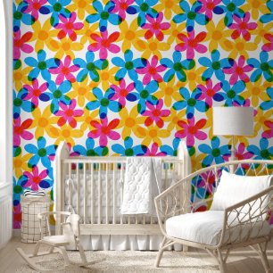 Bright and Bold Hippie Flowers Spring Floral Wallpaper