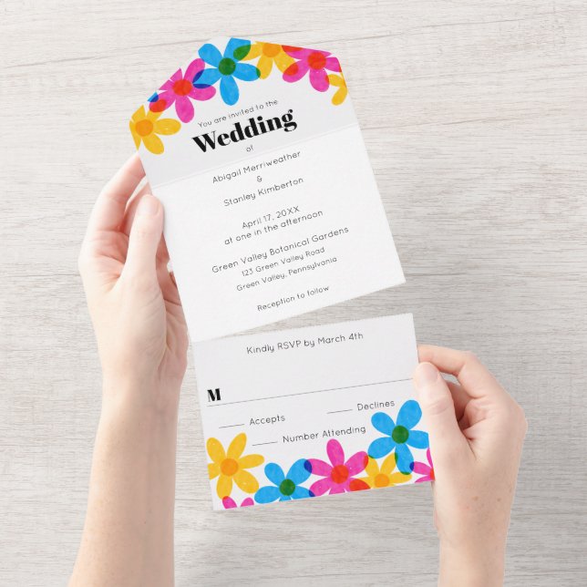 Bright and Bold Hippie Flowers Spring Wedding All In One Invitation (Tearaway)