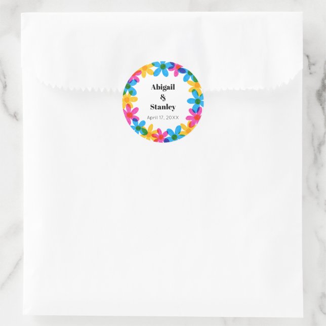 Bright and Bold Hippie Flowers Spring Wedding Classic Round Sticker (Bag)