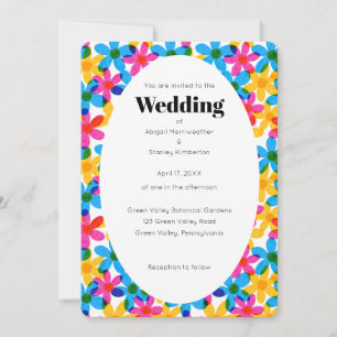 Bright and Bold Hippie Flowers Spring Wedding Invitation