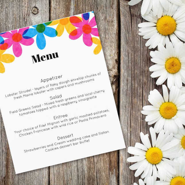 Bright and Bold Hippie Flowers Spring Wedding Menu Flyer (Creator Uploaded)