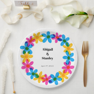 Bright and Bold Hippie Flowers Spring Wedding Paper Plates