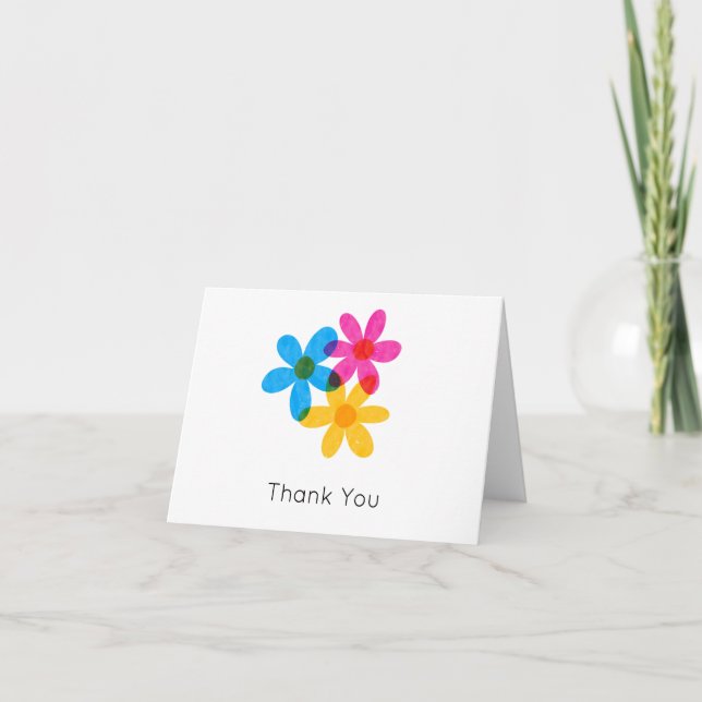 Bright and Bold Hippie Flowers Spring Wedding Thank You Card (Front)