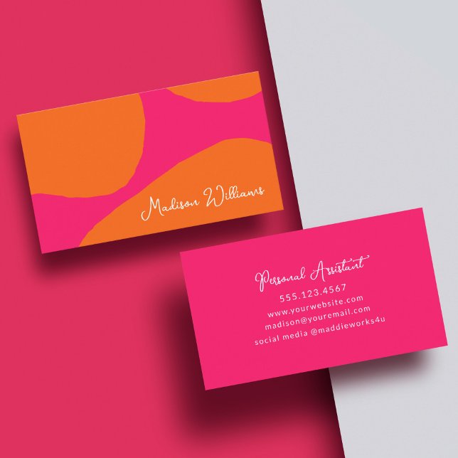 Bright and Bold Hot Pink and Orange Abstract Business Card (This bright and bold feminine business card will get you noticed!)