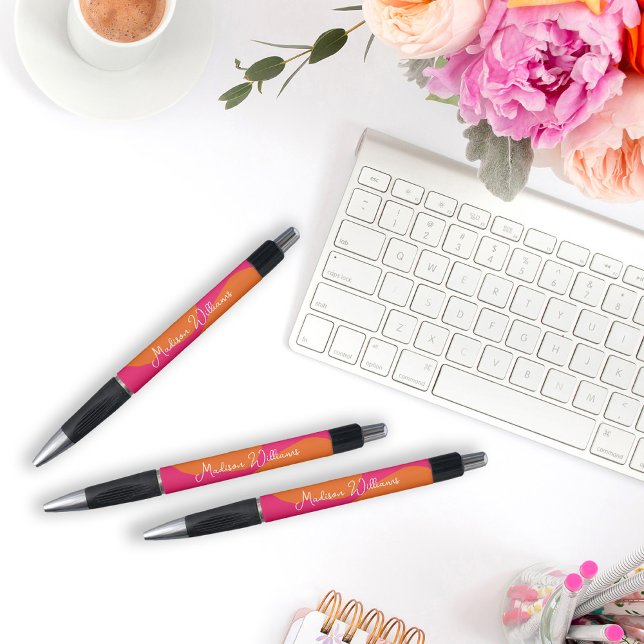 Bright and Bold Hot Pink and Orange Abstract Pen (Cool pens to personalize with your name.)